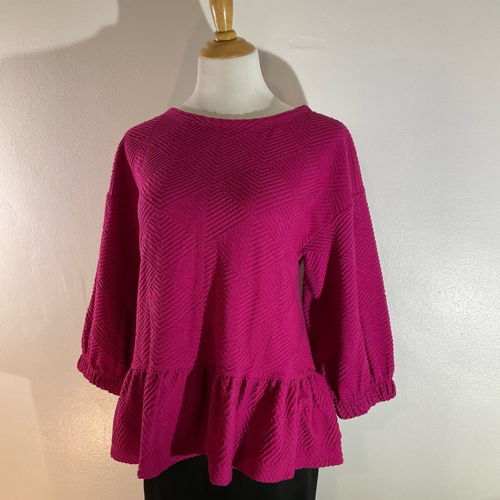 Anthropologie Magenta Peplum Blouse - Picture 2 of 11